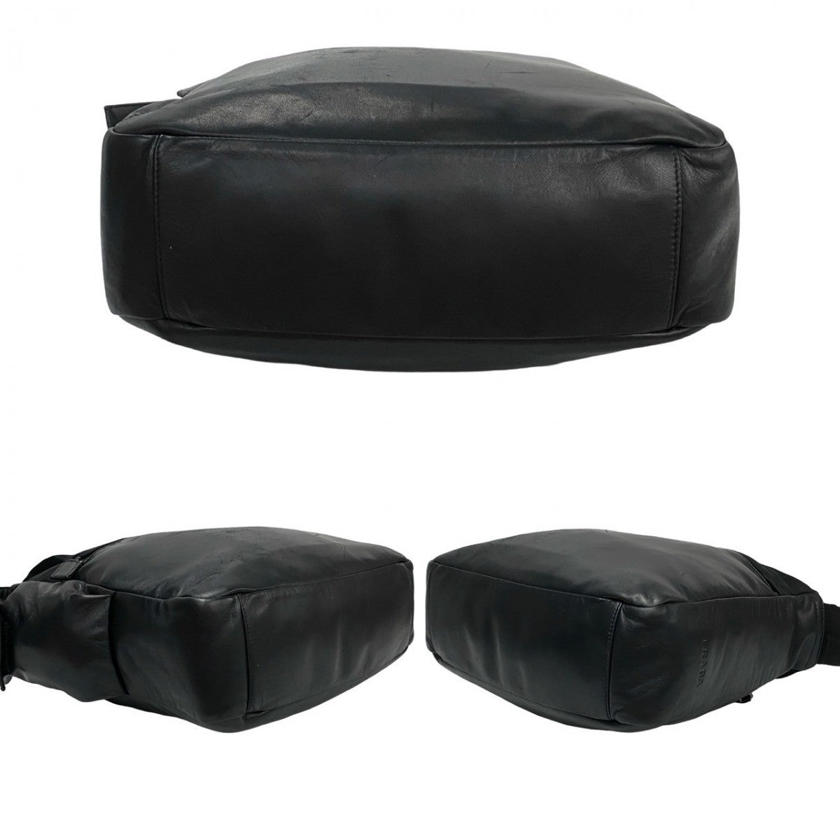 PRADA Shoulder Bag leather black logo mens Used Authentic