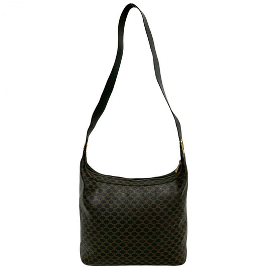 CELINE Shoulder Bag Leather, PVC black Macadam Blazon Triomphe Pattern Circle Logo Metal Women Used Authentic