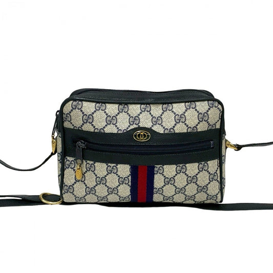 GUCCI Shoulder Bag leather Navy Sherry line