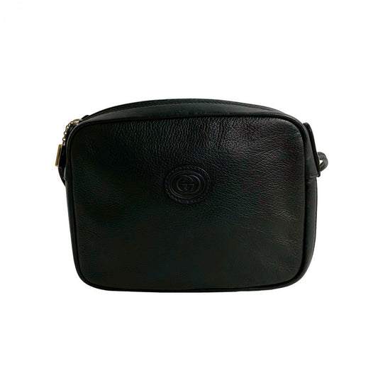 GUCCI Shoulder Bag leather black Old Gucci GG logoMetal Women Used Authentic