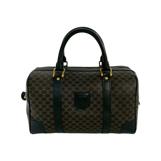 CELINE Handbag Leather, PVC black Macadam Blason Triomphe Pattern Women Used Authentic