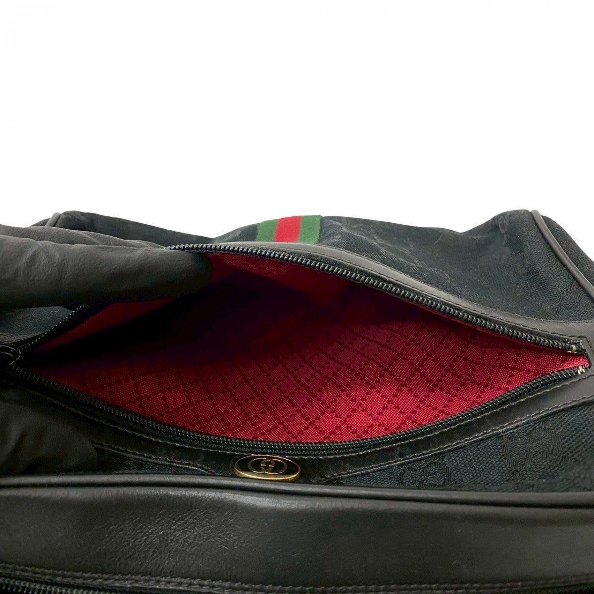 GUCCI Shoulder Bag Canvas, Leather black GG logo Metal Sherry line Women Used Authentic