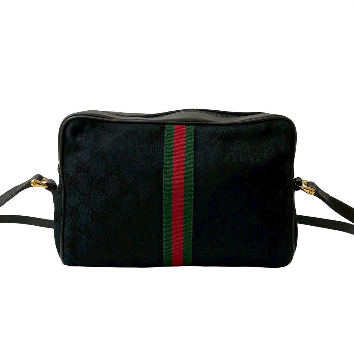GUCCI Shoulder Bag Canvas, Leather black GG logo Metal Sherry line Women Used Authentic