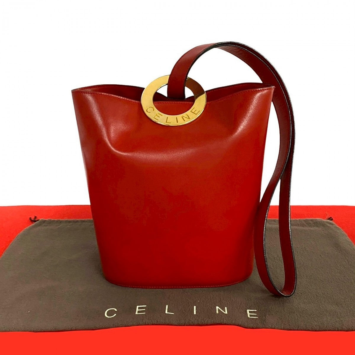 CELINE Shoulder Bag leather Red