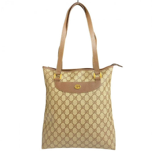 GUCCI Tote Bag Leather, PVC Brown GG logo Metal Women Used Authentic