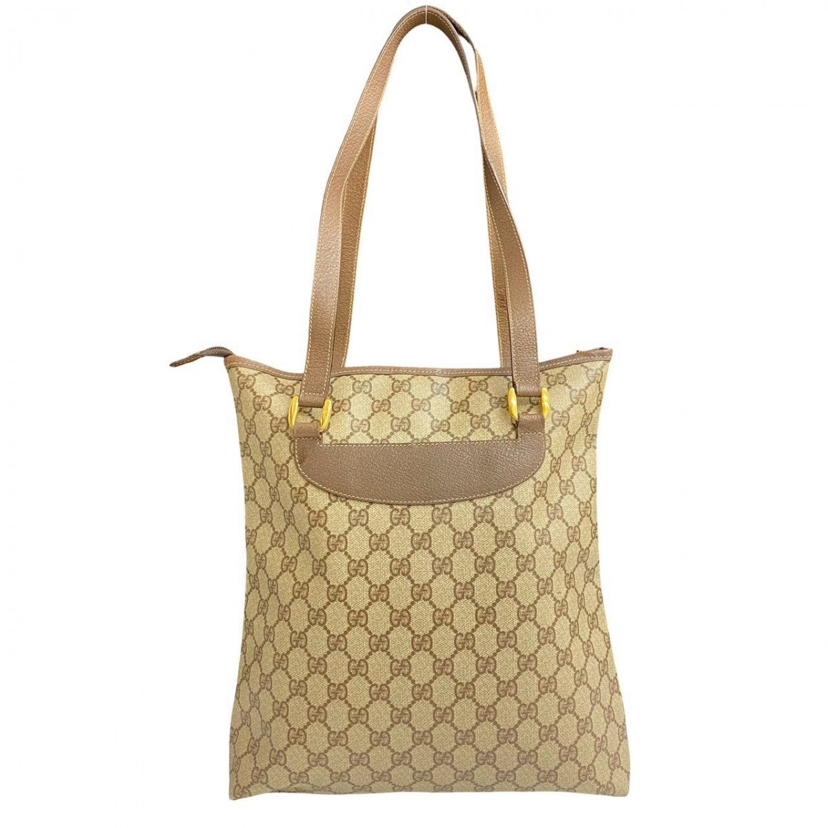 GUCCI Tote Bag Leather, PVC Brown GG logo Metal Women Used Authentic