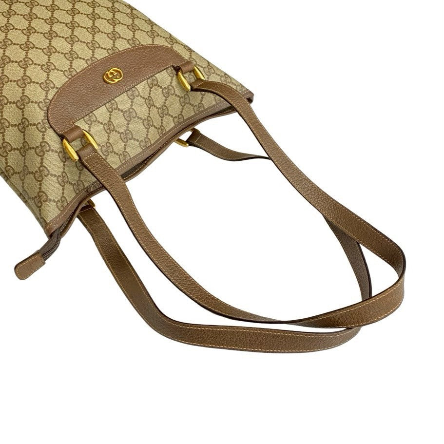 GUCCI Tote Bag Leather, PVC Brown GG logo Metal Women Used Authentic