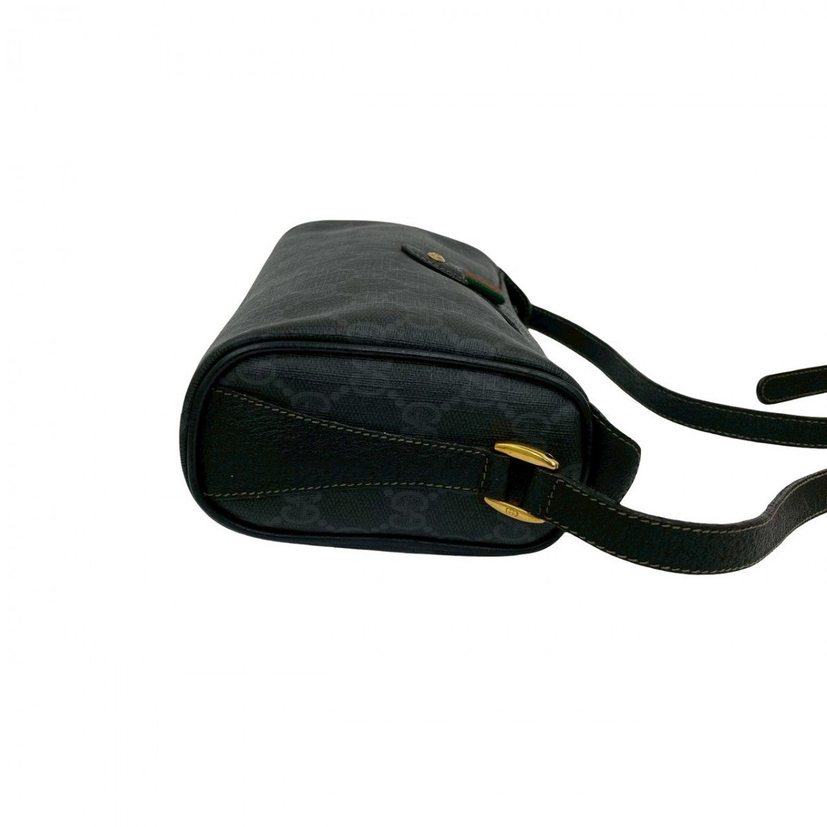 GUCCI Shoulder Bag Leather, PVC black GG logo Pattern Sherry line Women Used Authentic
