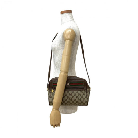 GUCCI Shoulder Bag Leather, PVC Brown GG logo Pattern Sherry line Women Used Authentic