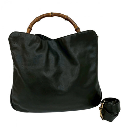 GUCCI Shoulder Bag leather black Bamboo Women Used Authentic