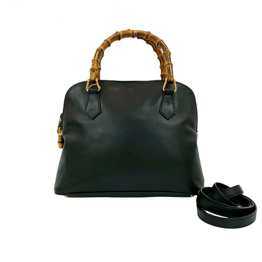 GUCCI Shoulder Bag leather black Bamboo