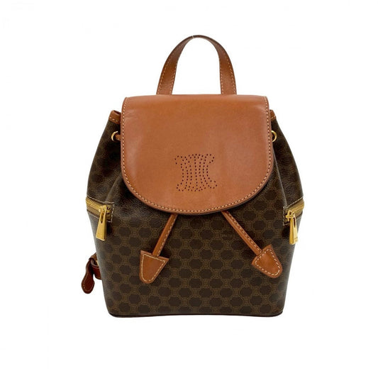 CELINE Backpack Leather, PVC Brown Macadam Blason Triomphe Pattern Women Used Authentic