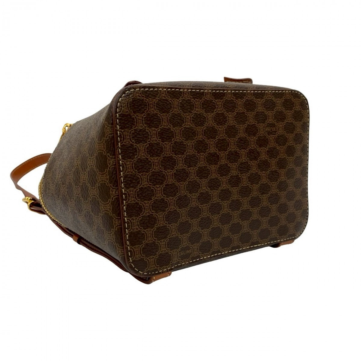 CELINE Backpack Leather, PVC Brown Macadam Blason Triomphe Pattern Women Used Authentic