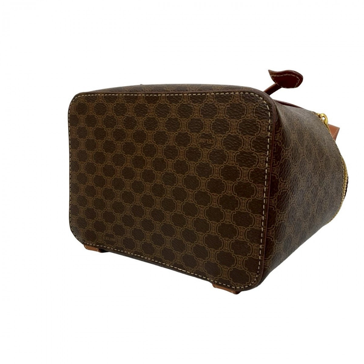 CELINE Backpack Leather, PVC Brown Macadam Blason Triomphe Pattern Women Used Authentic