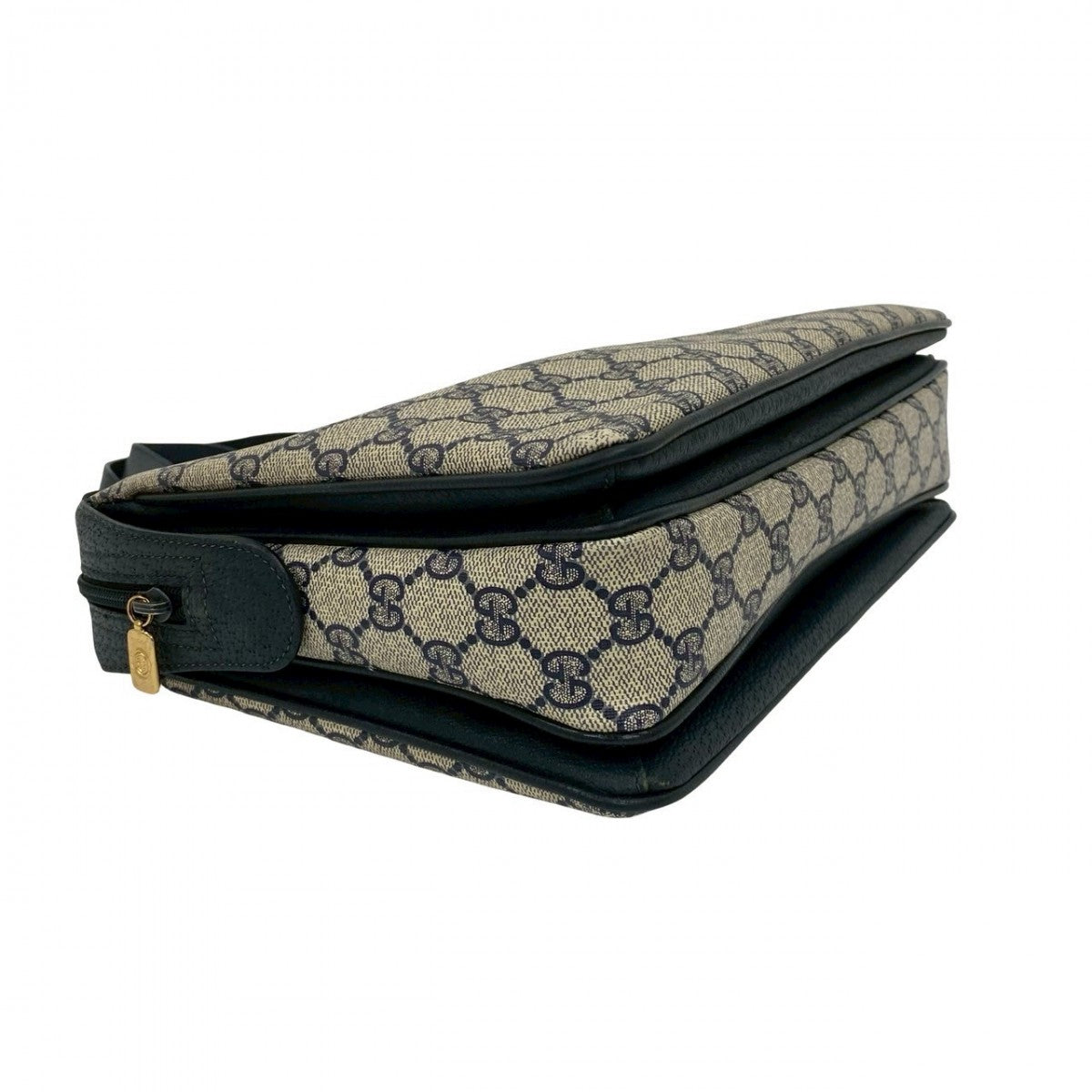 GUCCI Handbag Leather, PVC Navy logo Metal Sherry line Women Used Authentic
