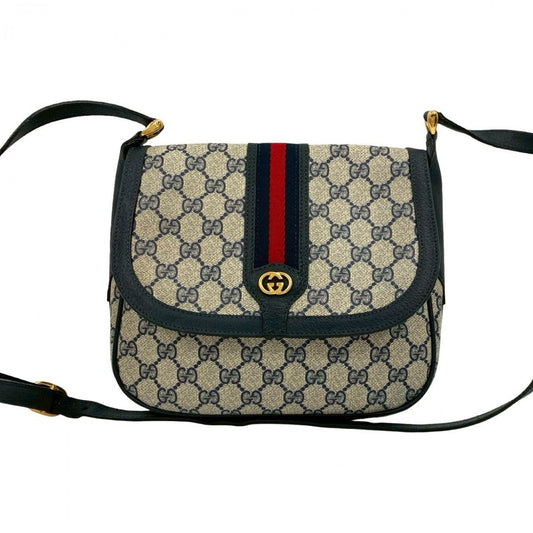 GUCCI Shoulder Bag leather Navy Sherry line