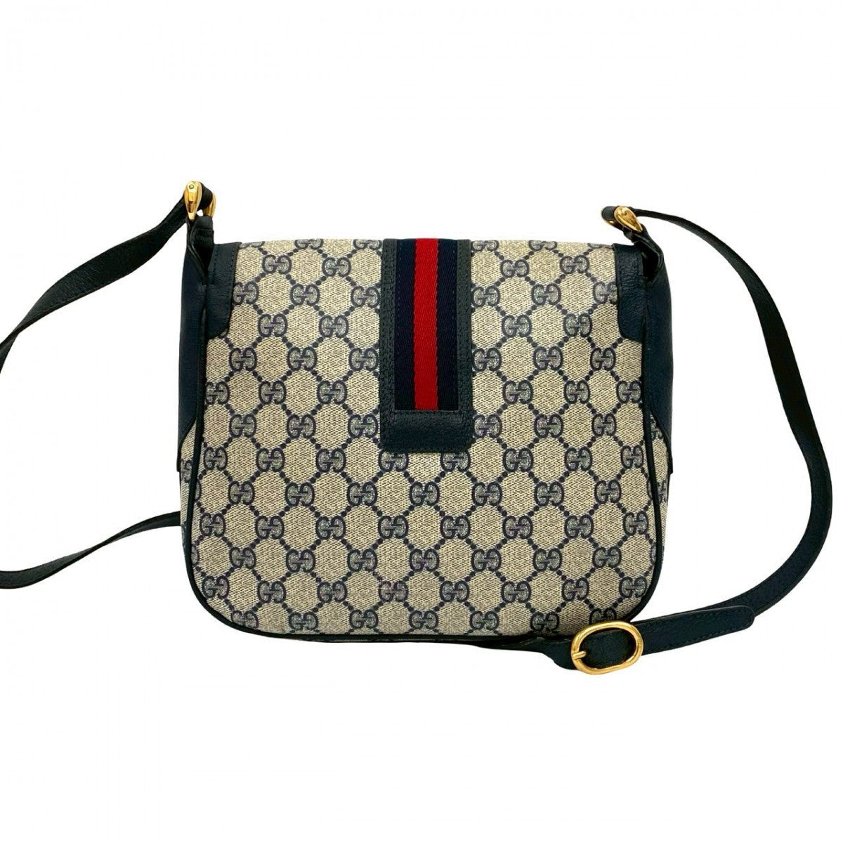 GUCCI Shoulder Bag leather Navy Sherry line