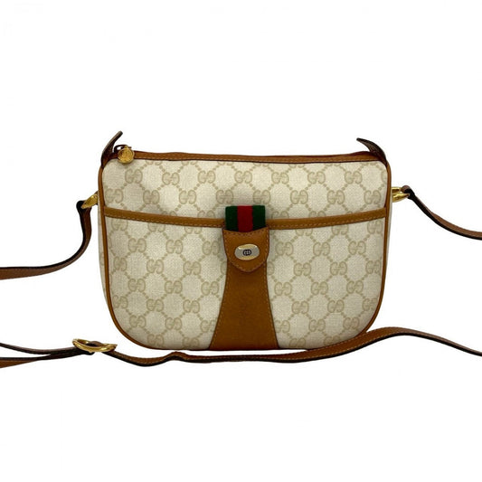 GUCCI Shoulder Bag Leather, PVC white GG logo Metal Sherry line Women Used Authentic