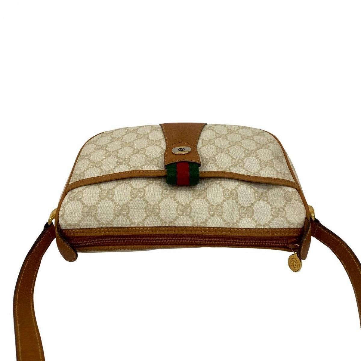 GUCCI Shoulder Bag Leather, PVC white GG logo Metal Sherry line Women Used Authentic