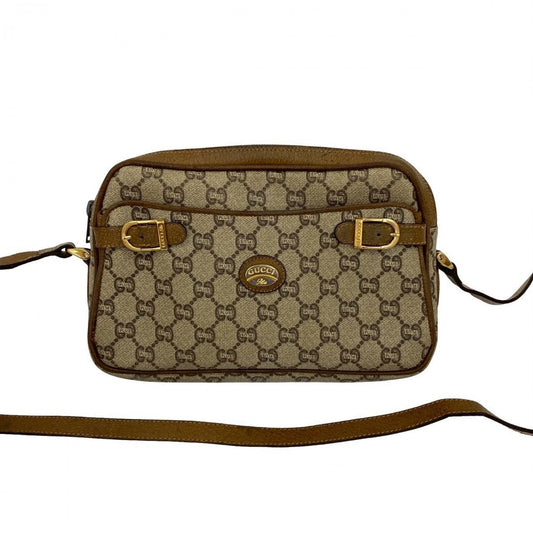 GUCCI Shoulder Bag Leather, PVC Brown Gucci Plus logo Metal Women Used Authentic