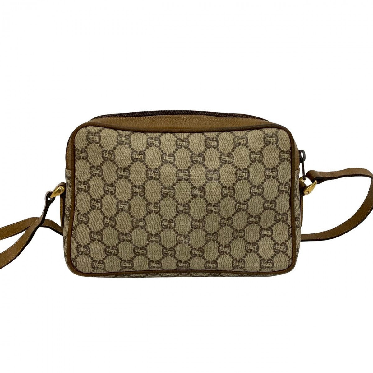 GUCCI Shoulder Bag Leather, PVC Brown Gucci Plus logo Metal Women Used Authentic