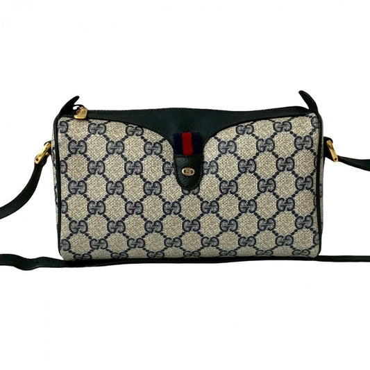 GUCCI Shoulder Bag leather Navy Sherry line