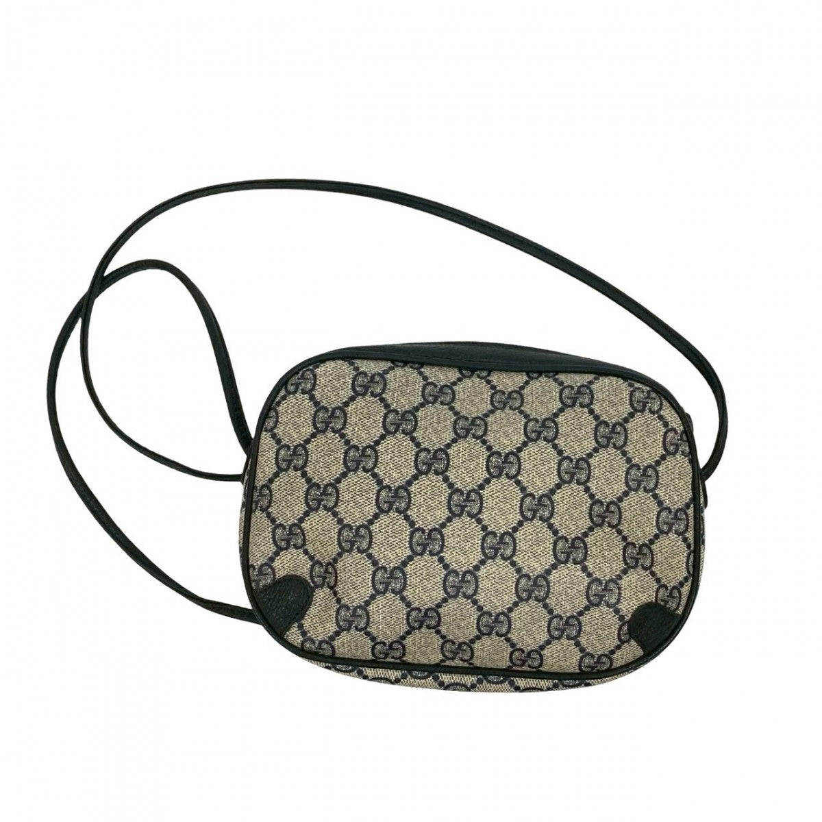 GUCCI Shoulder Bag Leather, PVC Navy GG logo Metal Sherry line Women Used Authentic