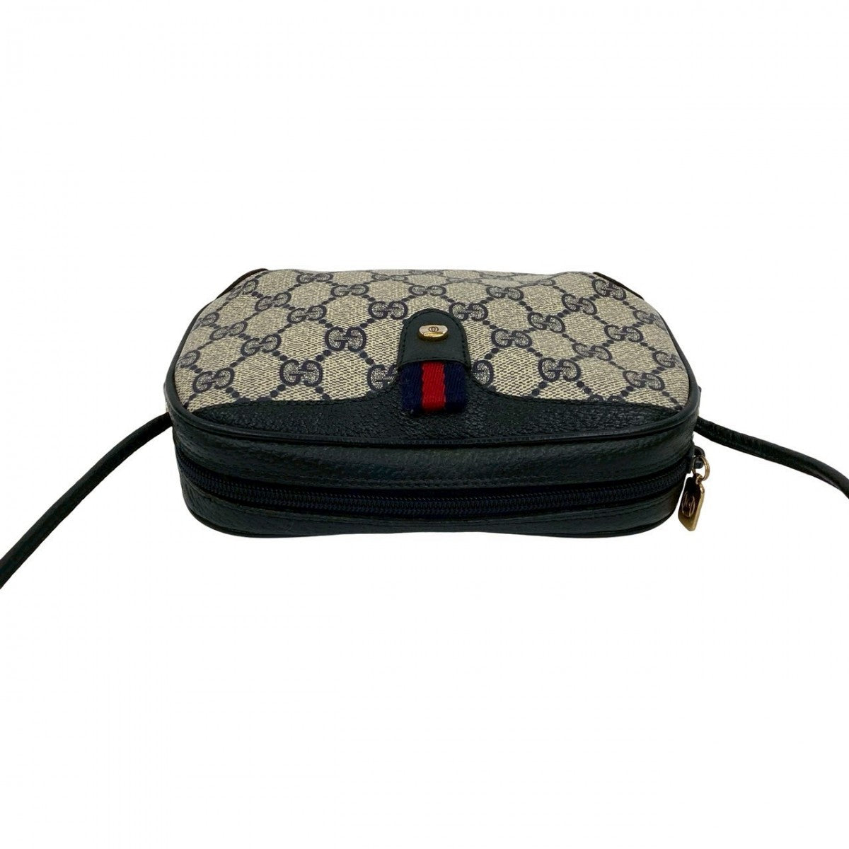 GUCCI Shoulder Bag Leather, PVC Navy GG logo Metal Sherry line Women Used Authentic