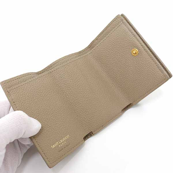 SAINT LAURENT Tri-fold wallet leather beige YSL Line Origami Tiny Wallet