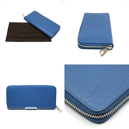 LOUIS VUITTON Long Wallet Purse M58411 Taurillon Clemence Blue Silver Metal Zippy wallet Vertical mens Used Authentic