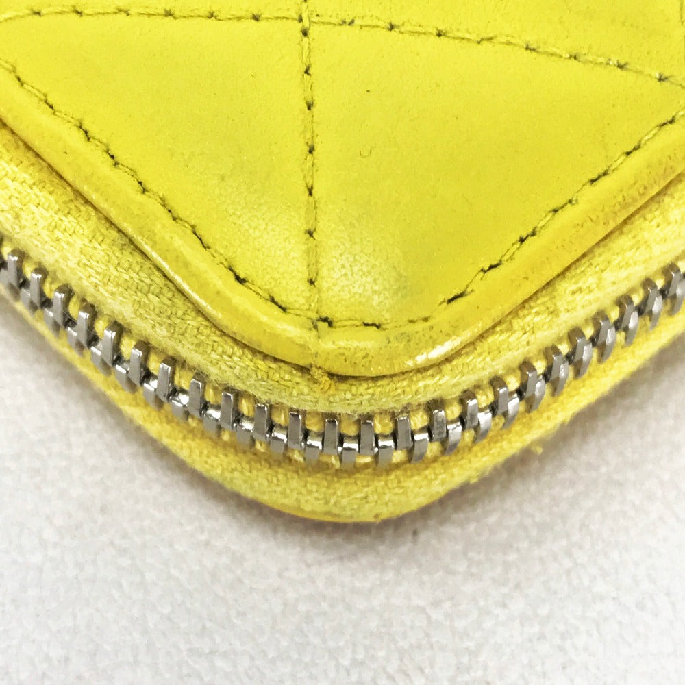 CHANEL Long Wallet Purse lambskin yellow Matrasse CC COCO Mark Women Used Authentic