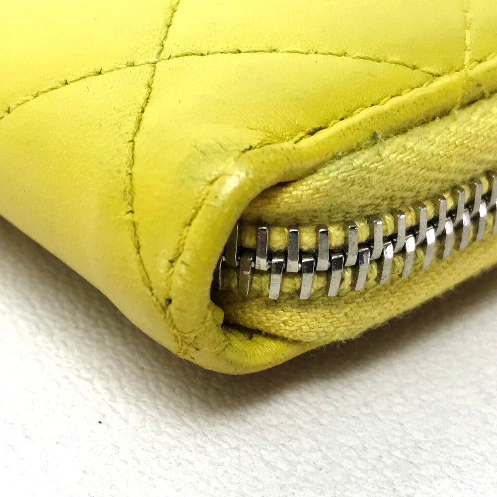 CHANEL Long Wallet Purse lambskin yellow Matrasse CC COCO Mark Women Used Authentic