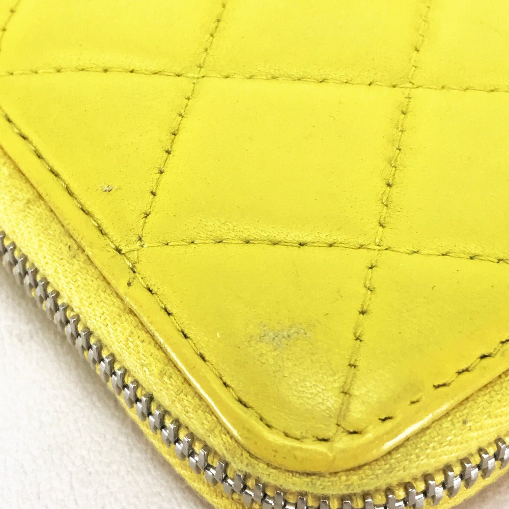 CHANEL Long Wallet Purse lambskin yellow Matrasse CC COCO Mark Women Used Authentic