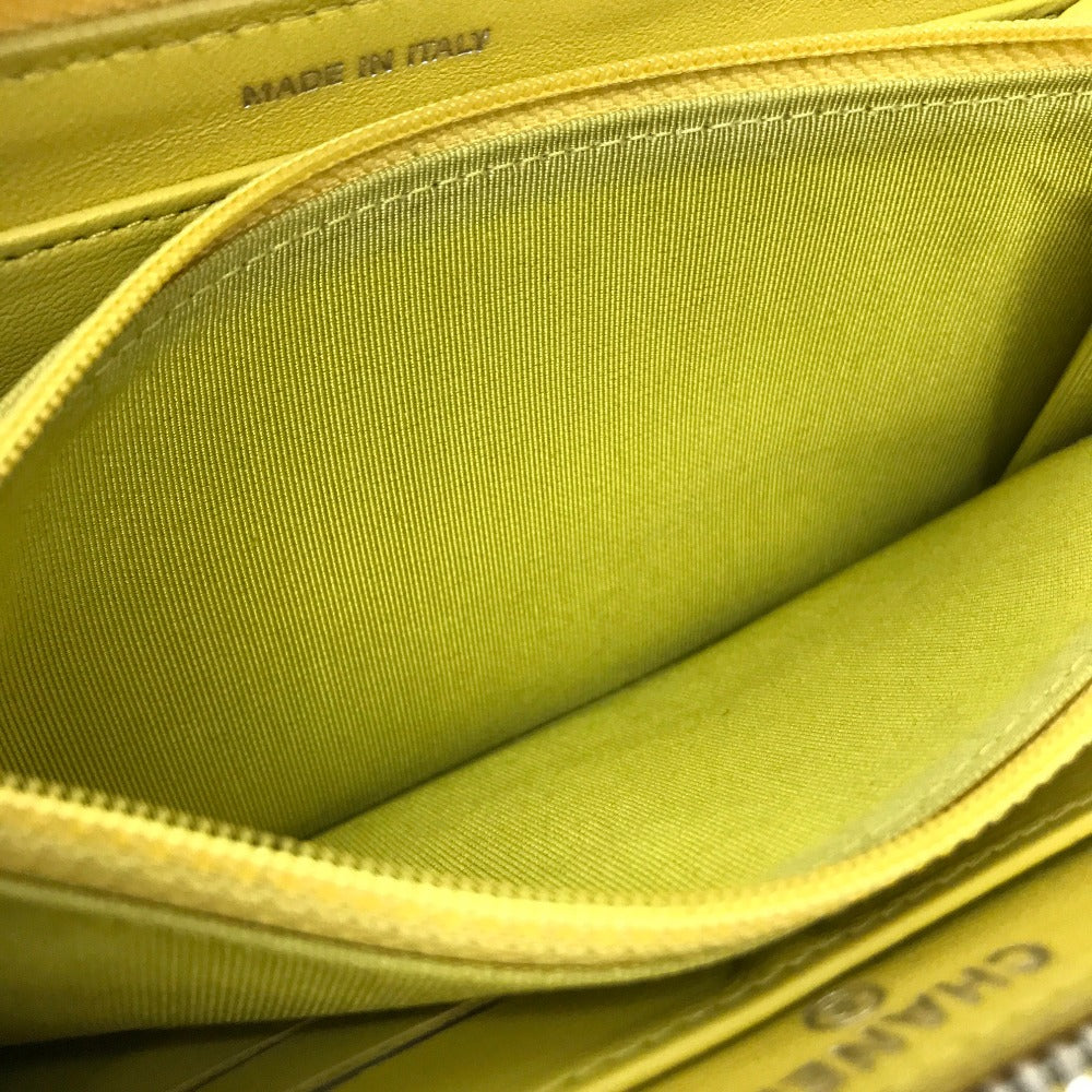 CHANEL Long Wallet Purse lambskin yellow Matrasse CC COCO Mark Women Used Authentic