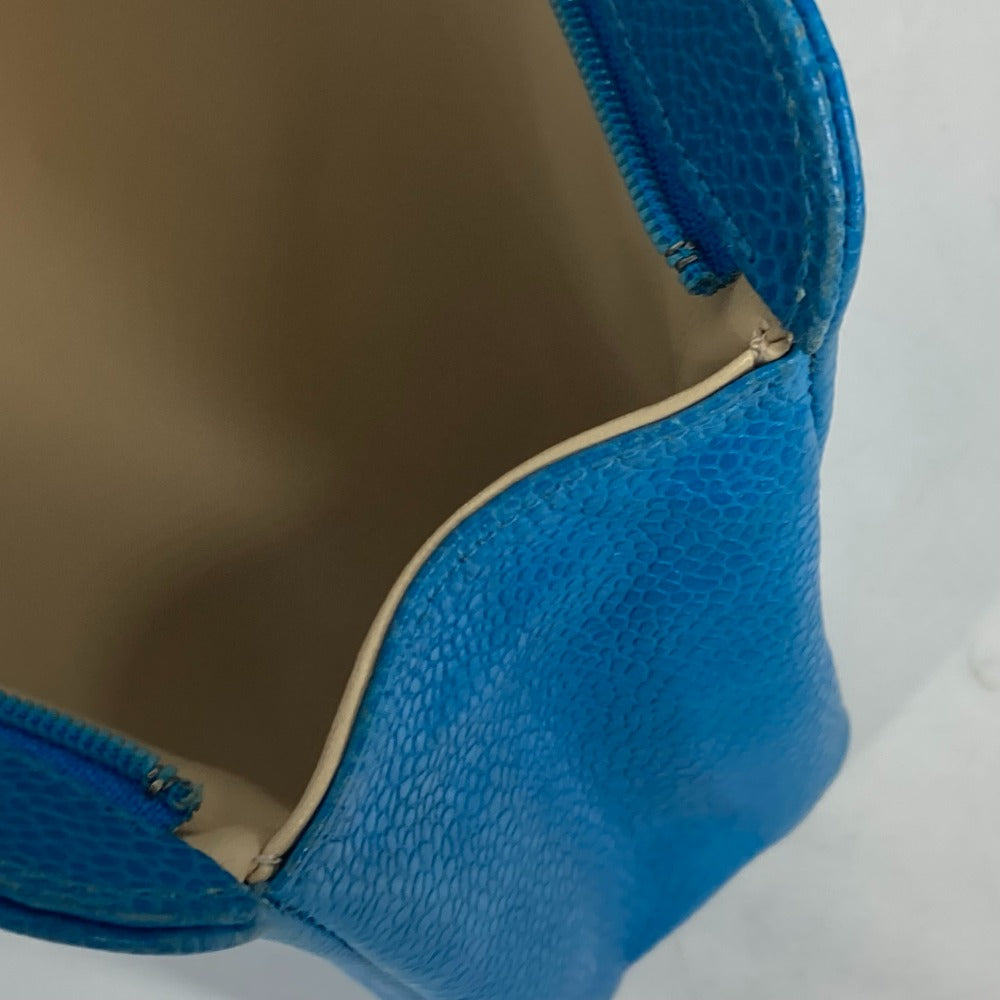 CHANEL Pouch Caviar skin blue Multi pouch CC COCO Mark Women Used Authentic