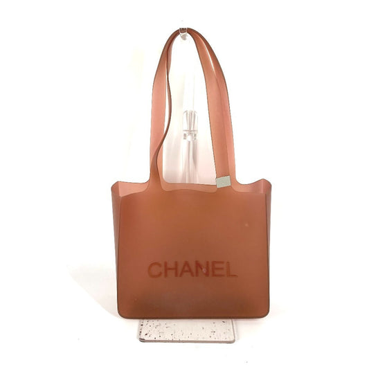 CHANEL Shoulder Bag rubber Brown logo beach bag