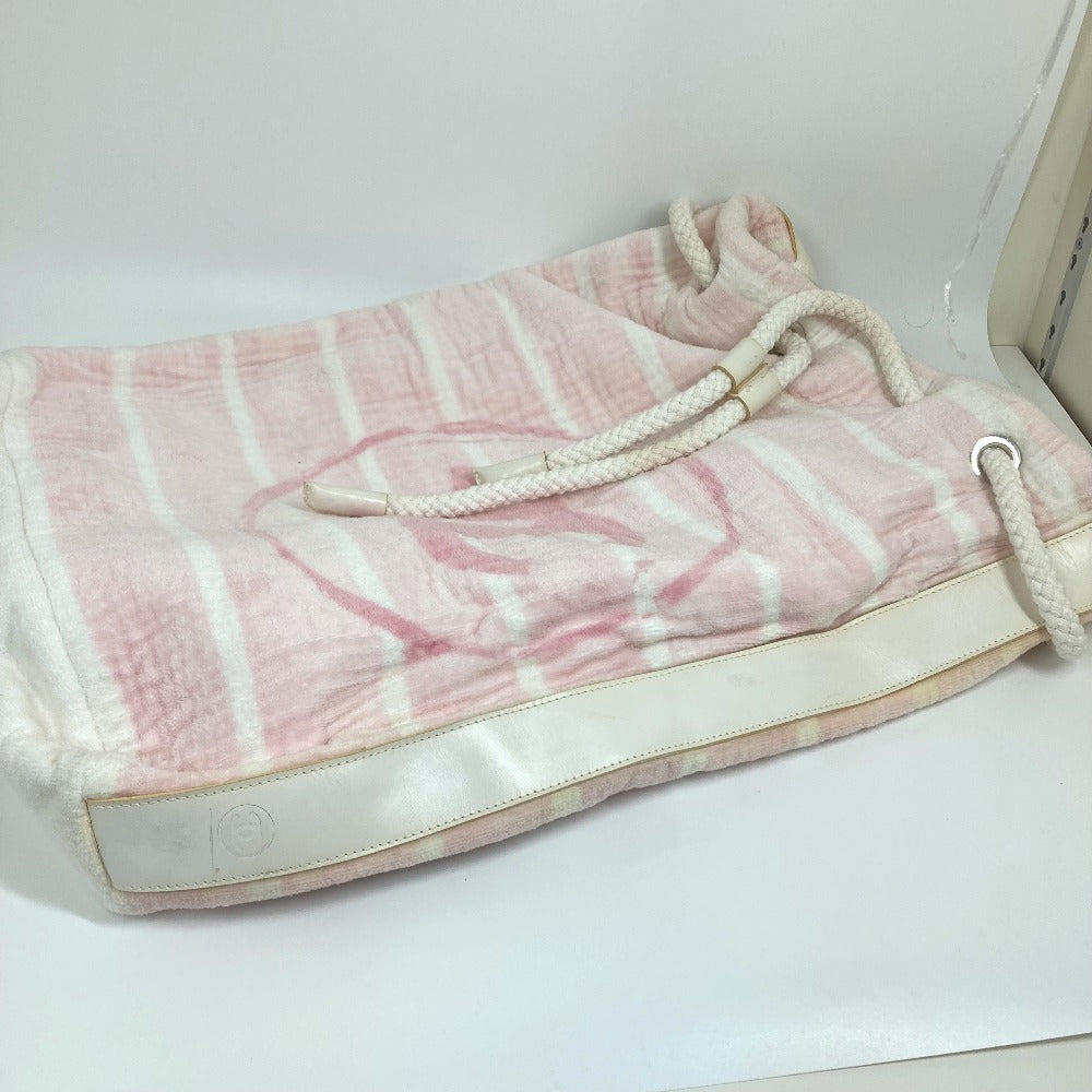 CHANEL Shoulder Bag cotton pink beach bag shoulder CC COCO Mark Border Pile