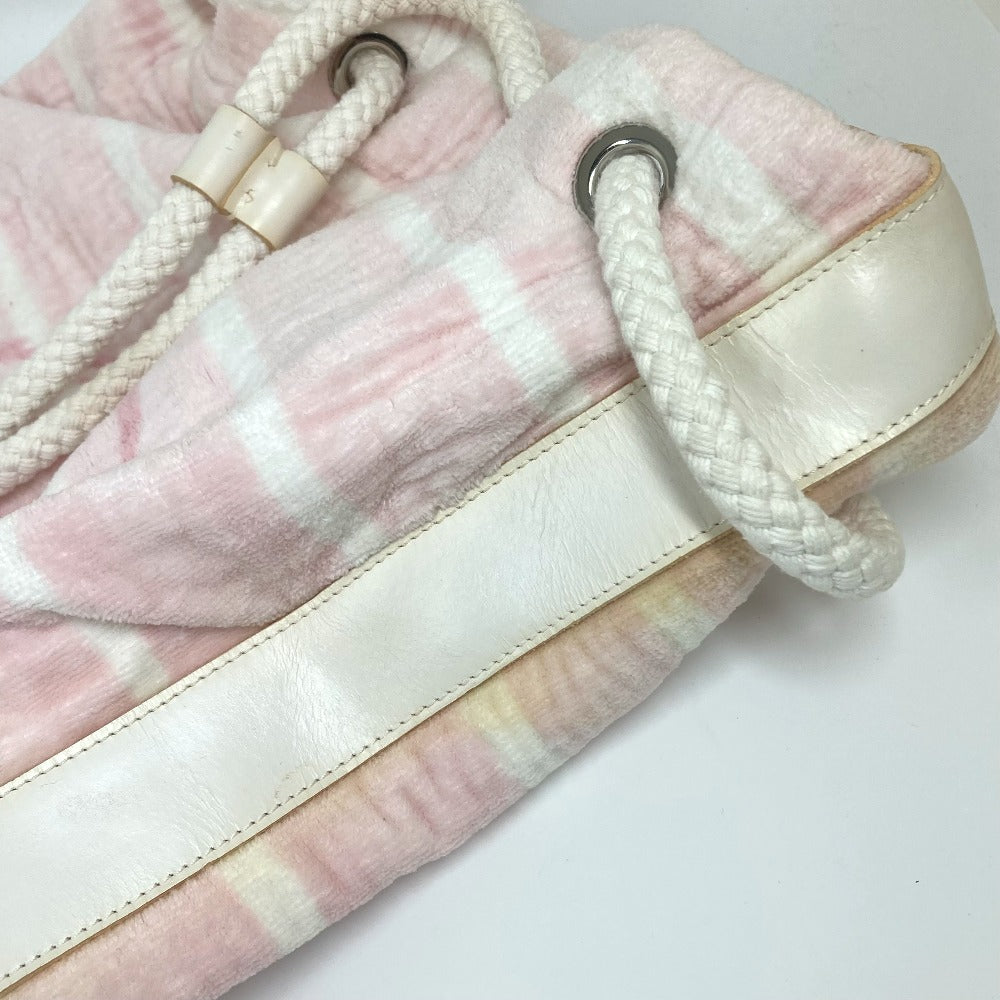 CHANEL Shoulder Bag cotton pink beach bag shoulder CC COCO Mark Border Pile