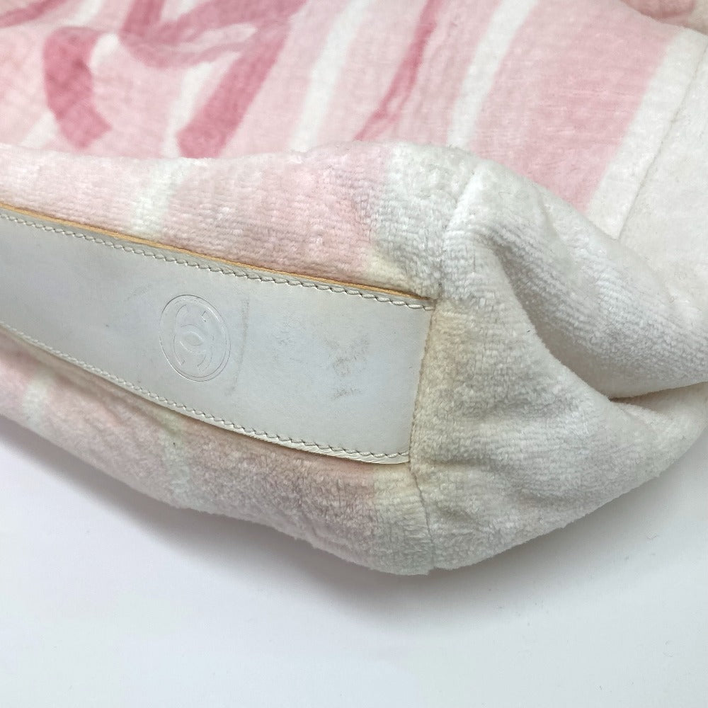 CHANEL Shoulder Bag cotton pink beach bag shoulder CC COCO Mark Border Pile