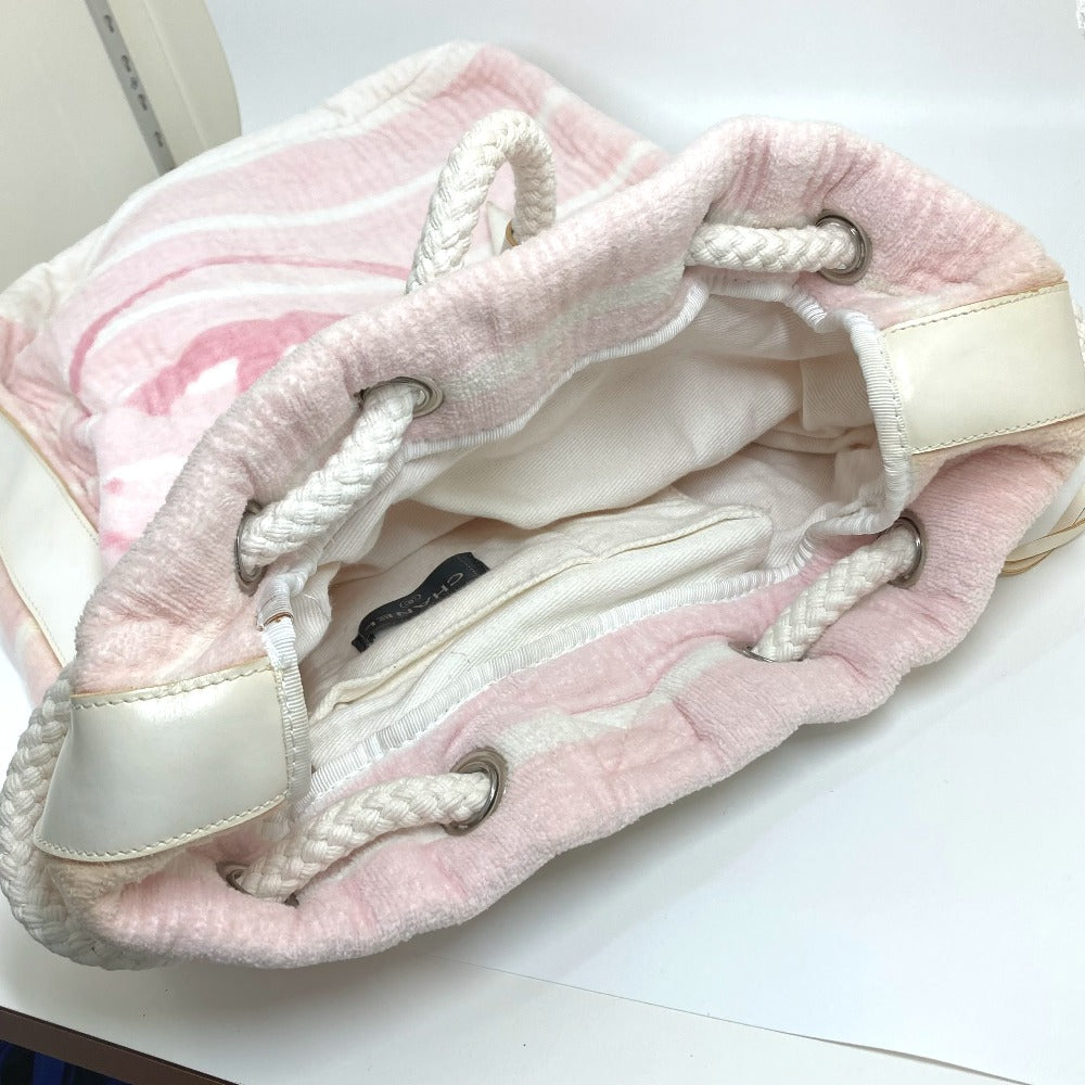 CHANEL Shoulder Bag cotton pink beach bag shoulder CC COCO Mark Border Pile