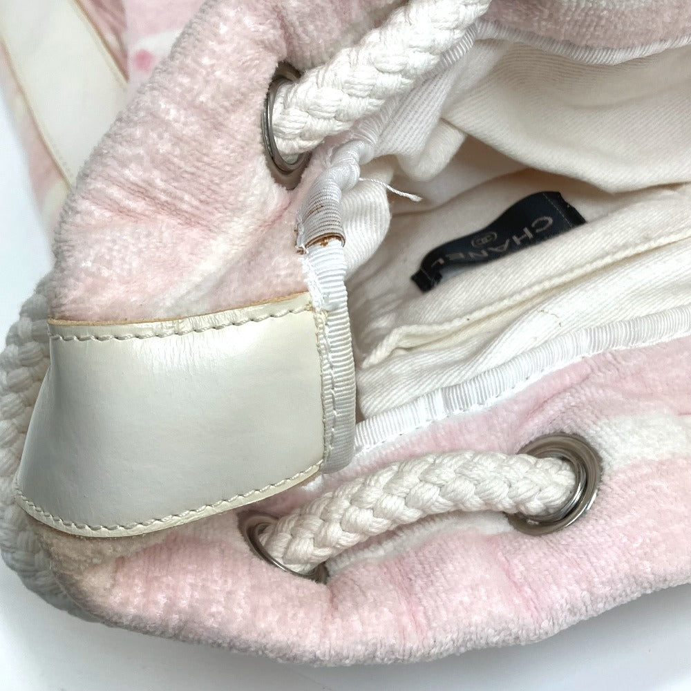 CHANEL Shoulder Bag cotton pink beach bag shoulder CC COCO Mark Border Pile