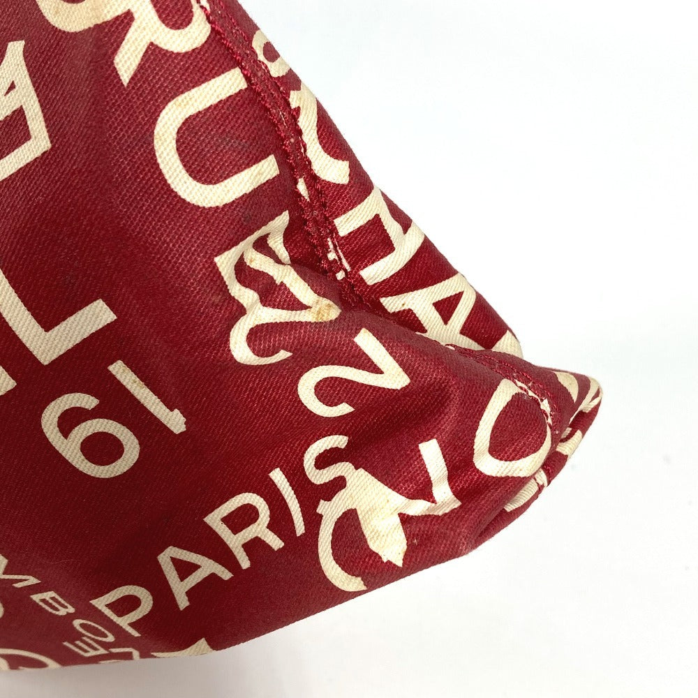 CHANEL Pouch canvas Red Bysy line logo Women Used Authentic