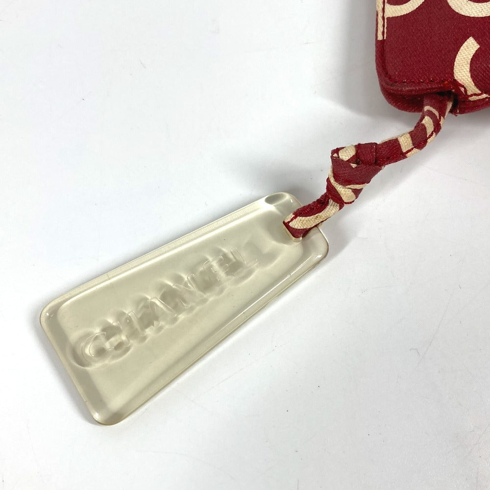 CHANEL Pouch canvas Red Bysy line logo Women Used Authentic