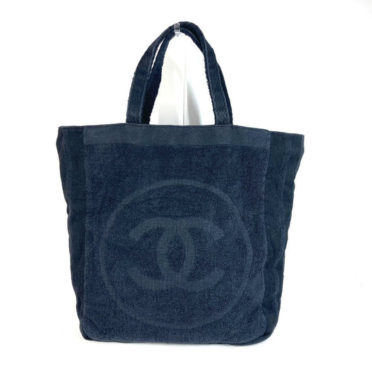 CHANEL Tote Bag pile black logo CC COCO Mark