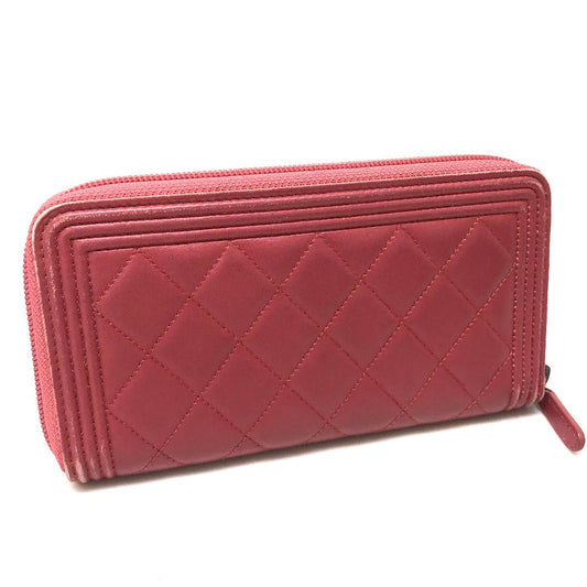 CHANEL Long Wallet Purse A68733 lambskin Rose Boy chanel Women Used Authentic
