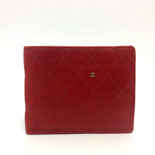 CHANEL Folded wallet lambskin Red Pico Lore Women Used Authentic