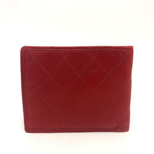 CHANEL Folded wallet lambskin Red Pico Lore Women Used Authentic