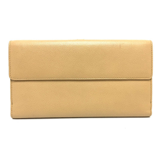 CHANEL Folded wallet leather beige COCO Button Women Used Authentic