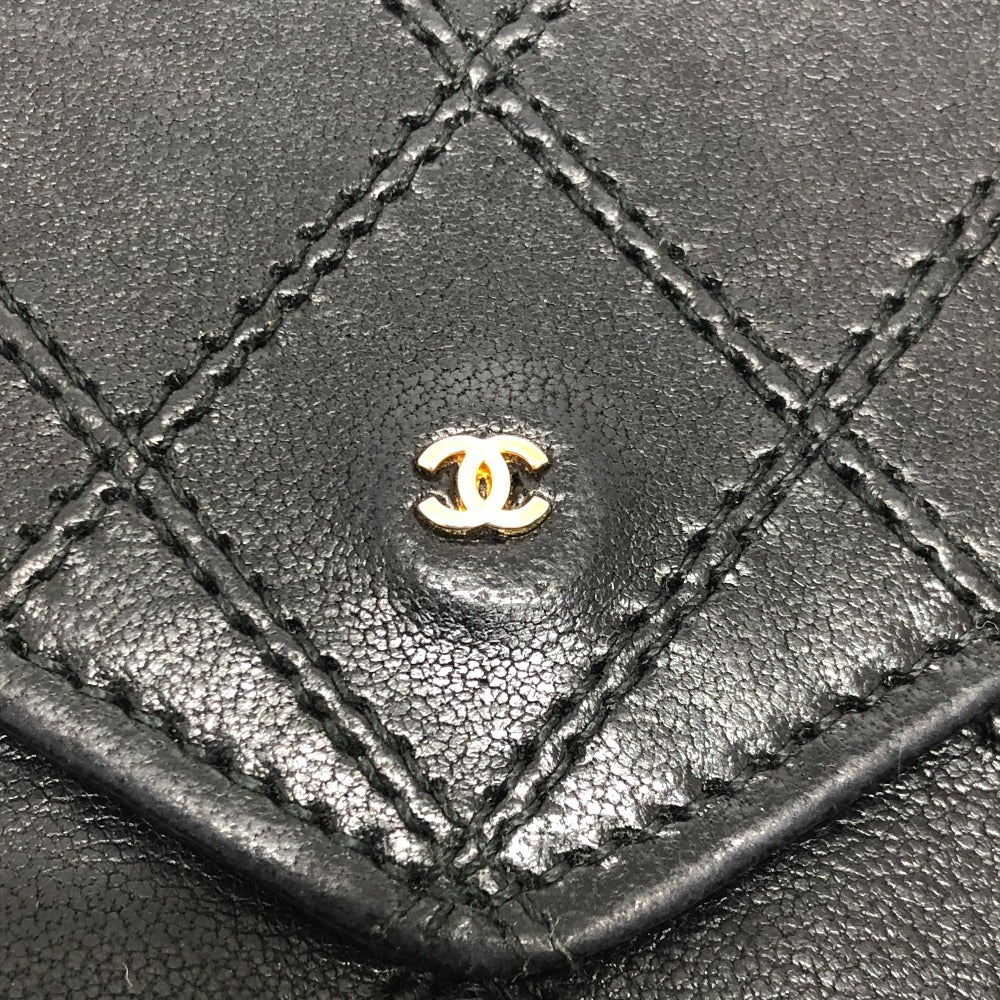 CHANEL Long Wallet Purse lambskin black Matrasse Women Used Authentic