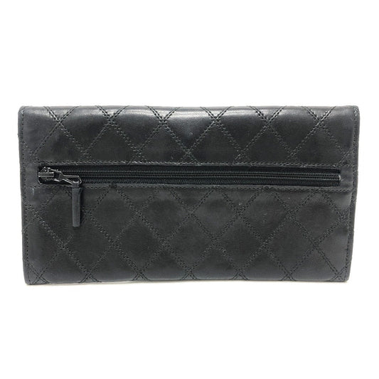 CHANEL Long Wallet Purse lambskin black Matrasse Women Used Authentic